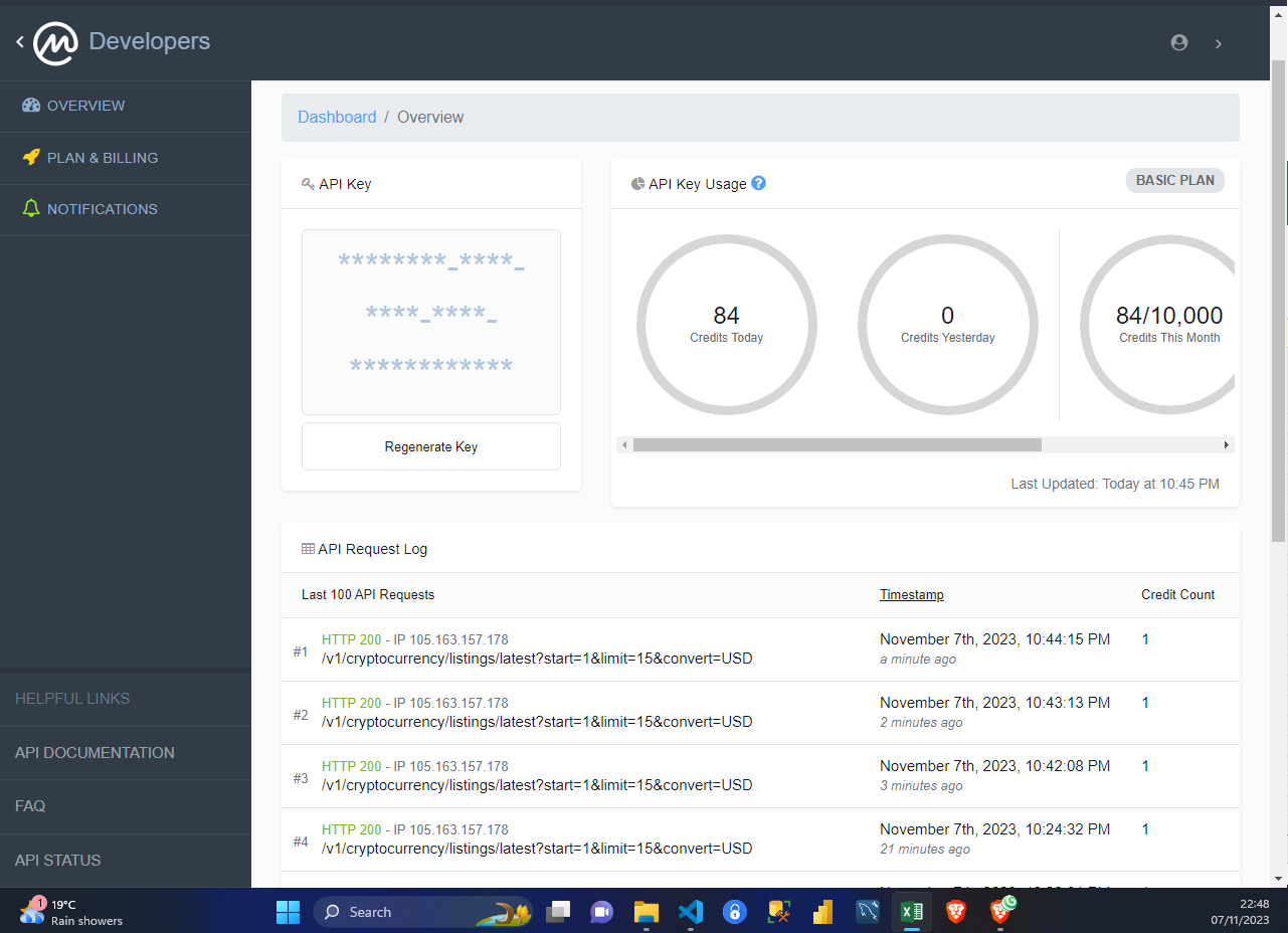 Image of the crypo api site page.